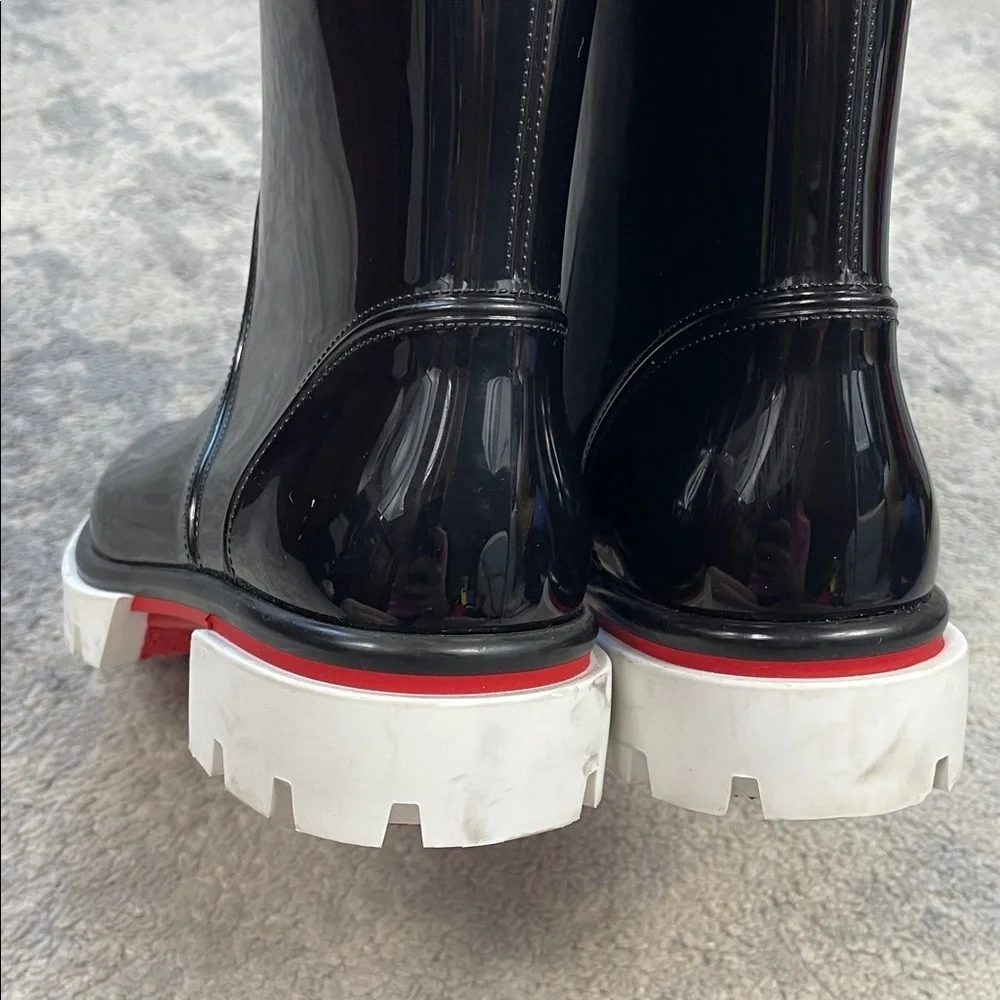 New Christian Louboutin Kids Toy Pluie Black Glossy Rubber Rain Boots Sz 28